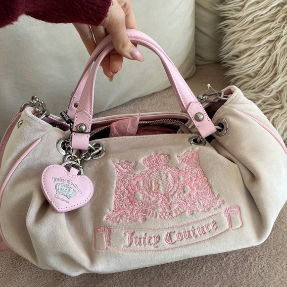RARE JUICY COUTURE Twig Dogs double handle Pink Bag + Purse Y2K Scottie dog hobo - Picture 1 of 9